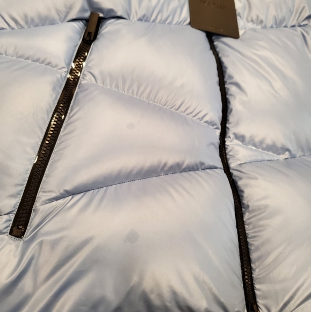 NWT$1,860 MONCLER Yonne Zigzag Channeled Blue Down Puffer Jacket Coat Sz 4 (XL) - Picture 14 of 16